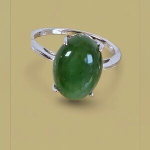 925 Sterling Silver Ring with Natural Jade 10x13mm Gemstone